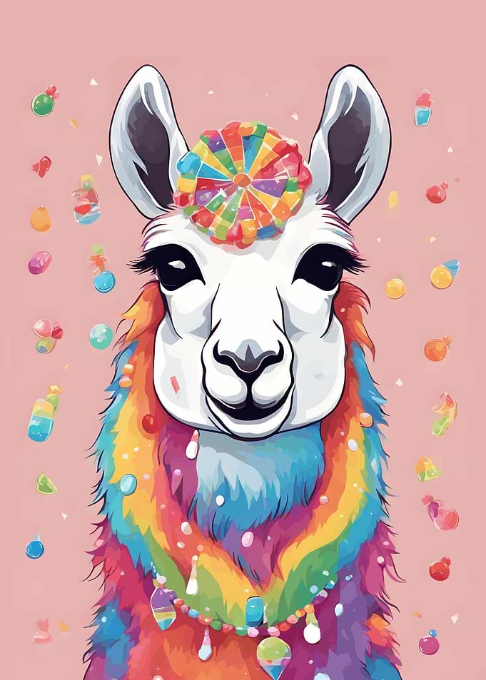 Colorful Llama with Candy