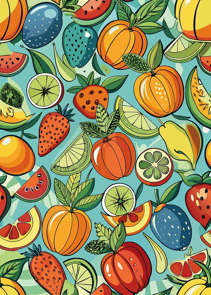 Colorful Fruit Pattern on Light Blue