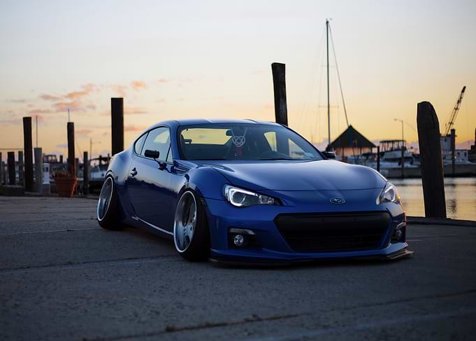 Blue Subaru BRZ at Sunset
