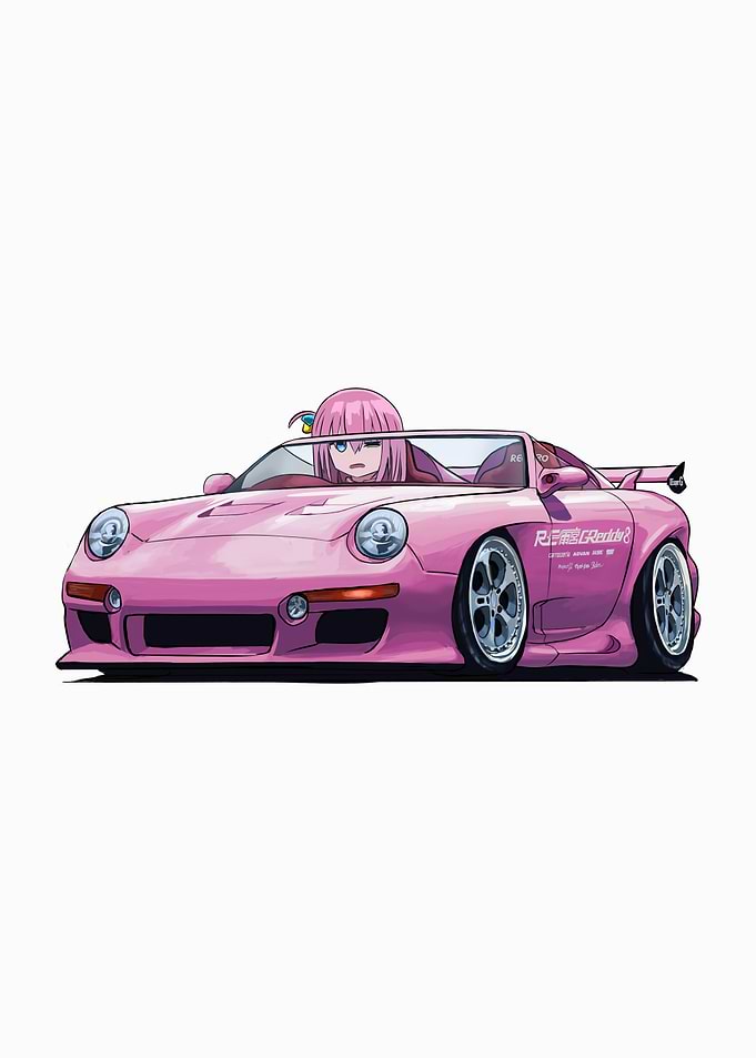 Anime girl in a pink car