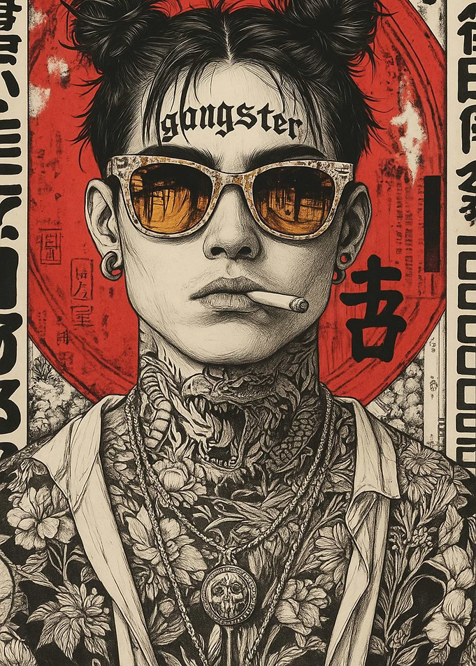 Tattooed Gangster with Asian Background