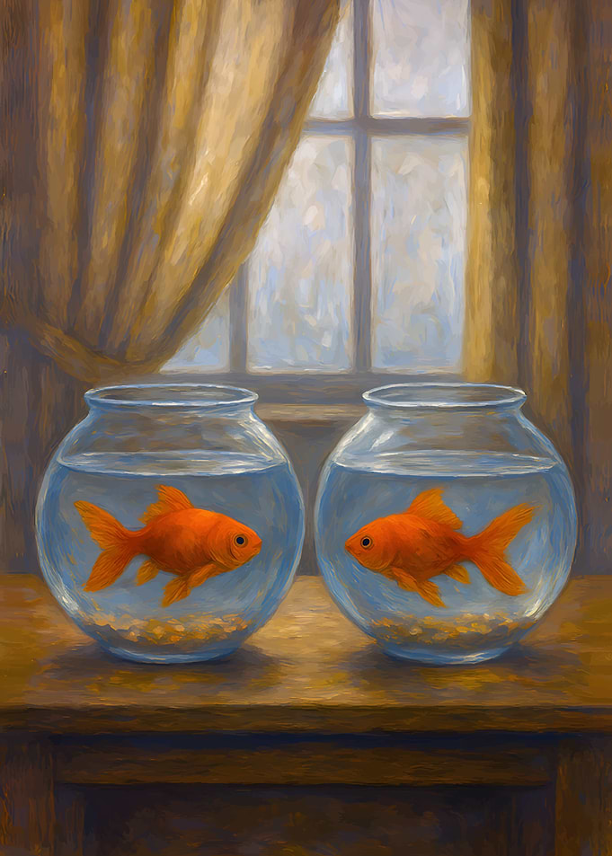 Two Goldfish Bowls by the Window