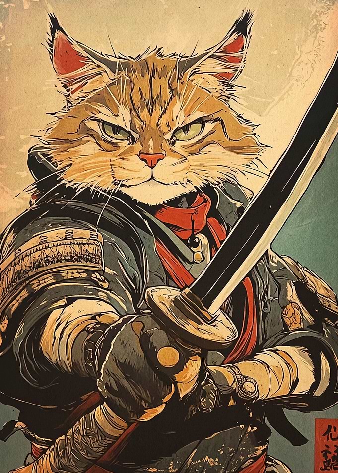 Samurai Cat Warrior with Sword