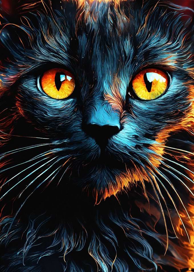 Fiery-Eyed Black Cat Portrait