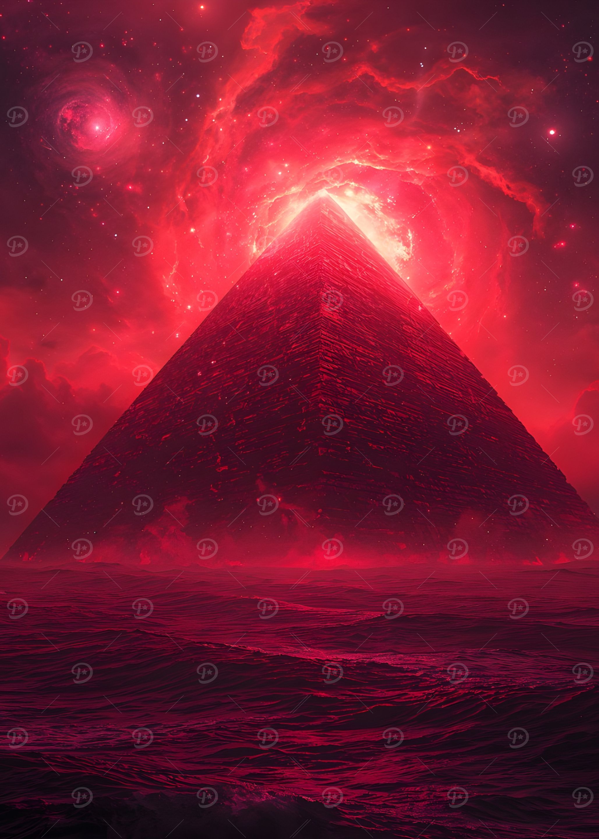 Red Pyramid Rising from the Sea