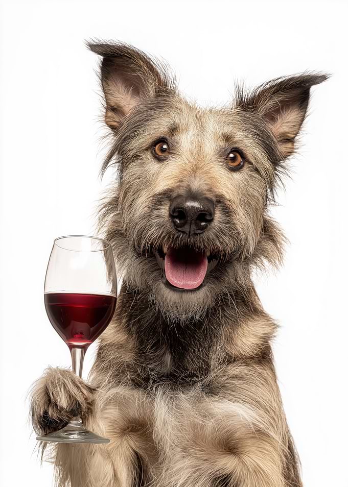 Berger Picard dog with Wine Glass Portrait