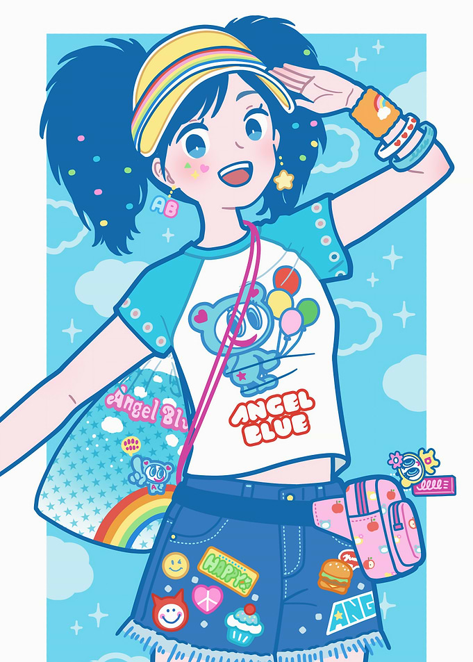 Anime Girl with Angel Blue Merchandise
