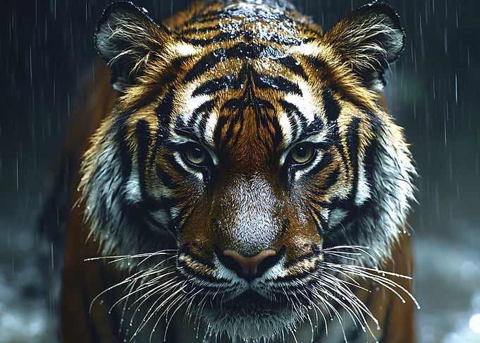 Tiger in the Rain Close-Up