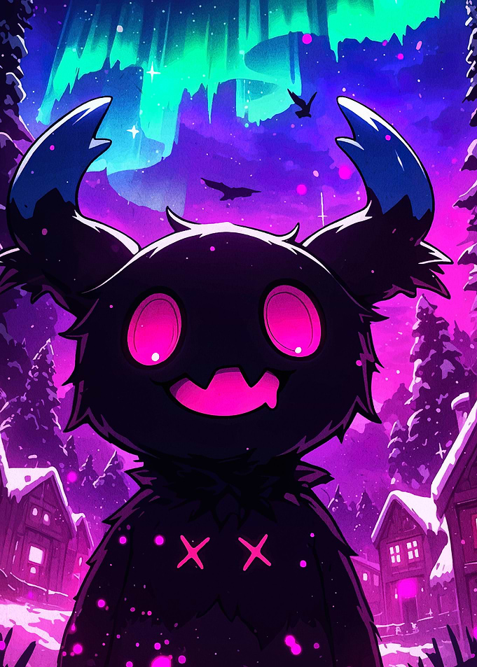 Cute Shadow Creature in Winter Village