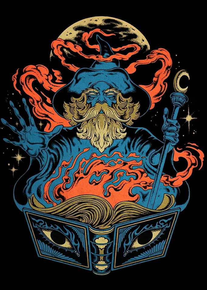 Wizard with Magic Book Illustration