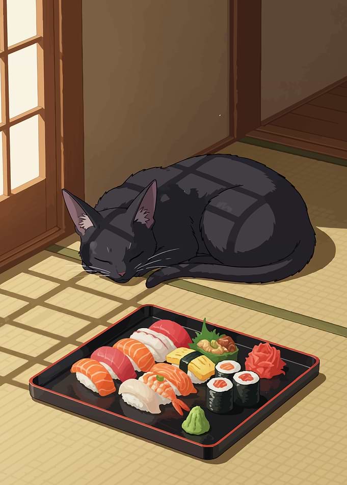 Cat Nap with Sushi