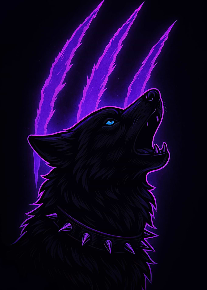 Wolf Howling with Purple Claw Marks