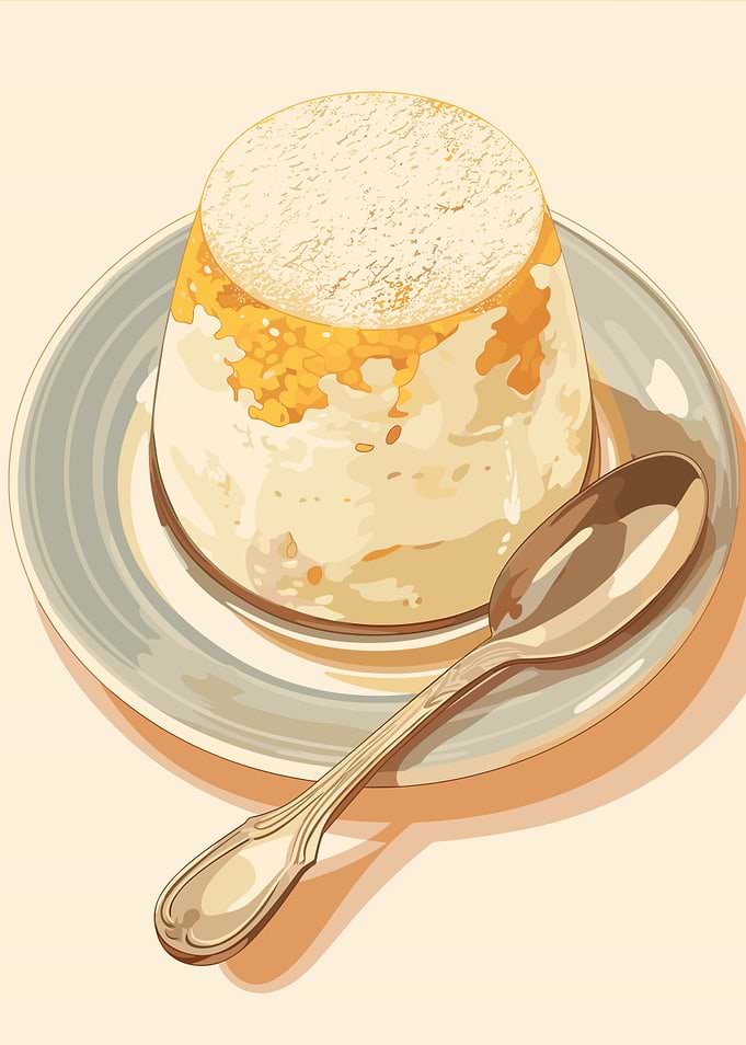 Pudding dessert with spoon on plate