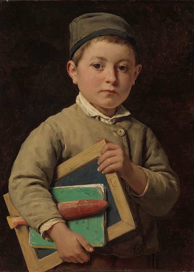 Young Student with Books and Slate