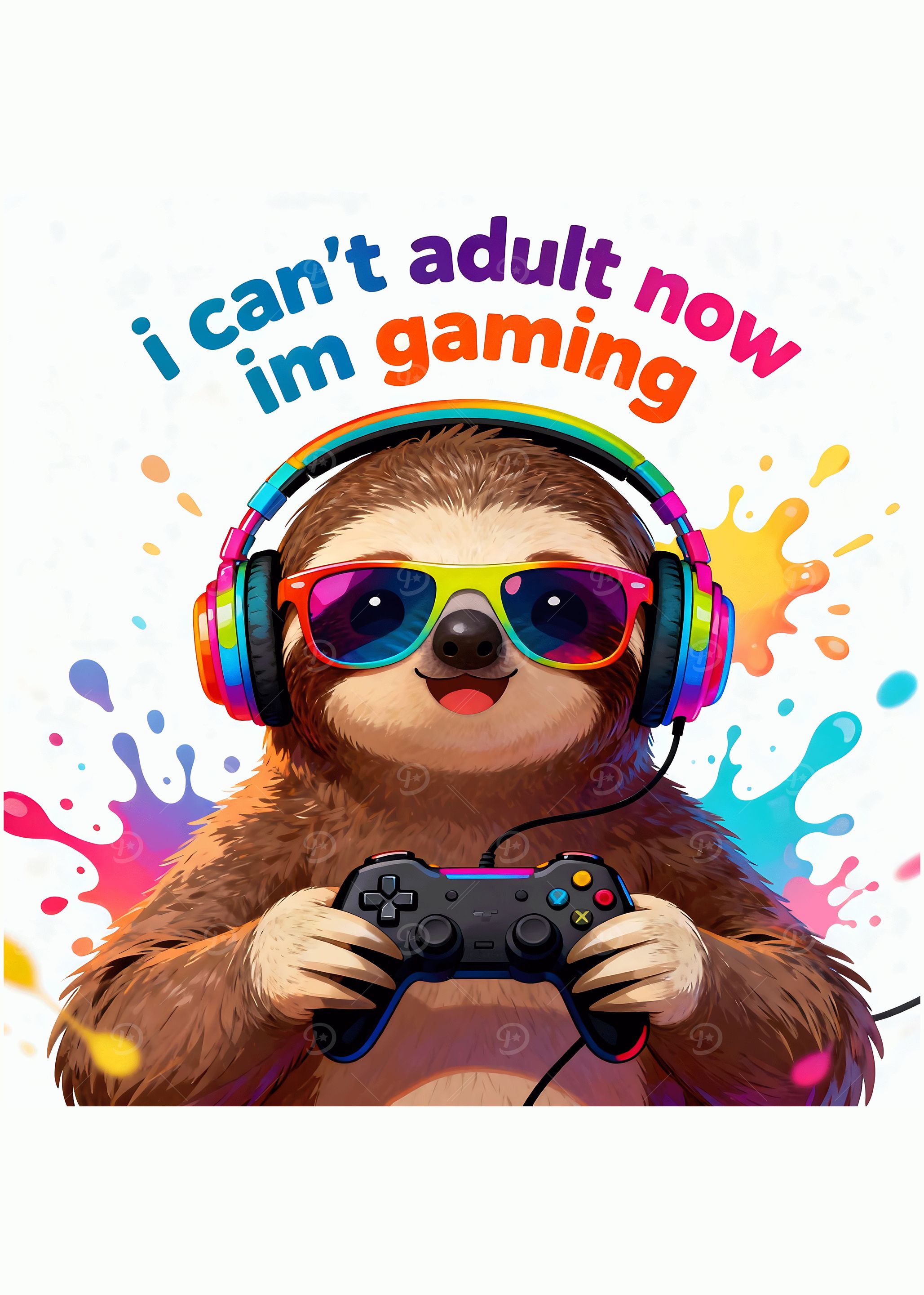 Sloth Gamer with Colorful Accessories