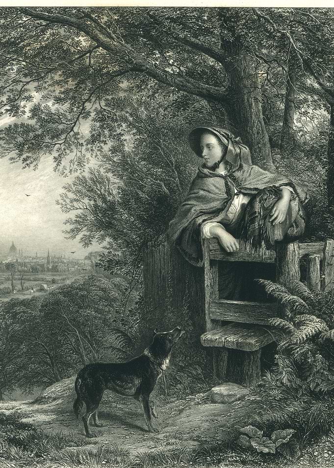 Engraving of a Woman and Dog