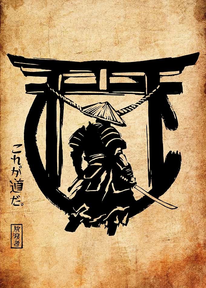 Samurai Warrior with Torii Gate