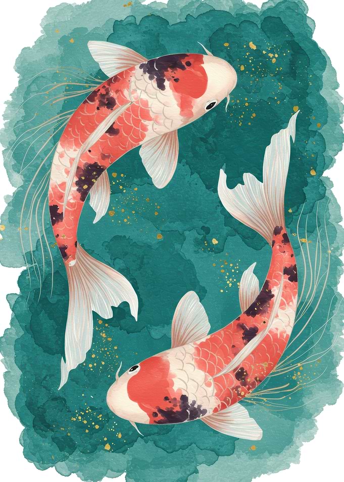 Two Koi Fish Watercolor Illustration