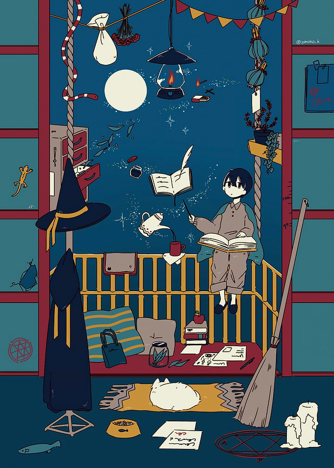 Wizard Boy in Cozy Room