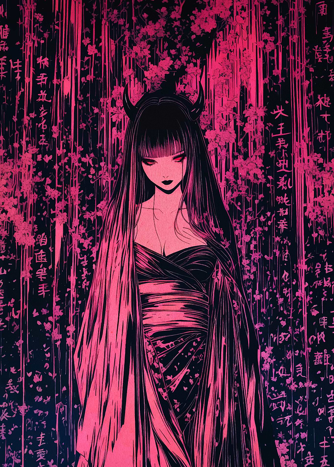 Demon Girl in Pink Kimono