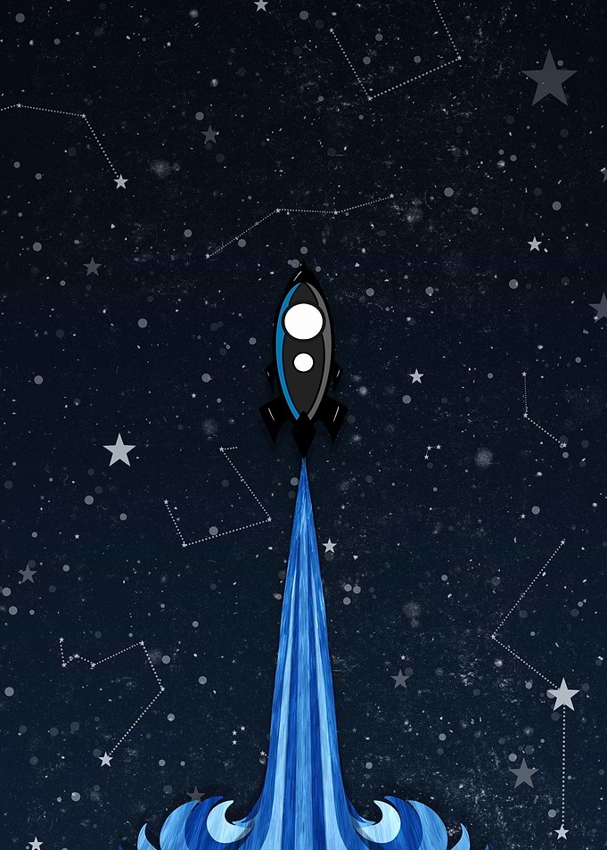 Rocket Launching into Starry Night Sky