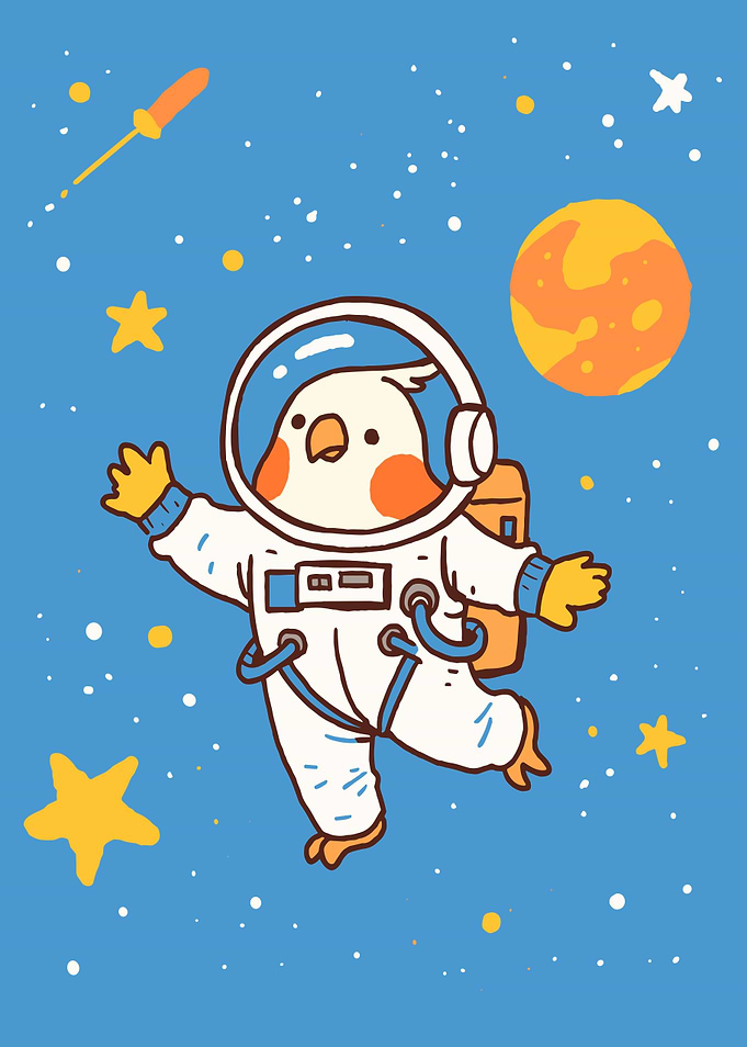 Cockatiel Astronaut in Space Cartoon