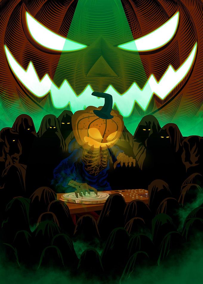Halloween DJ with Pumpkin Head