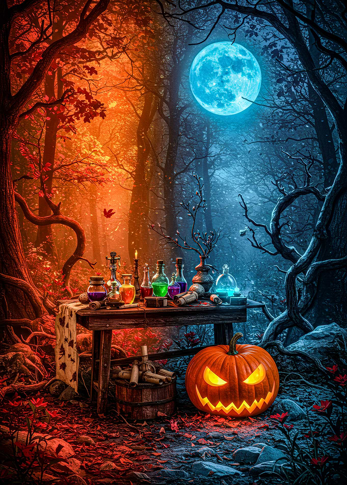 Halloween Night Forest Potion Table
