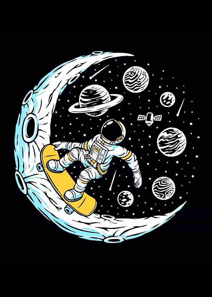 Astronaut Skateboarding on the Moon