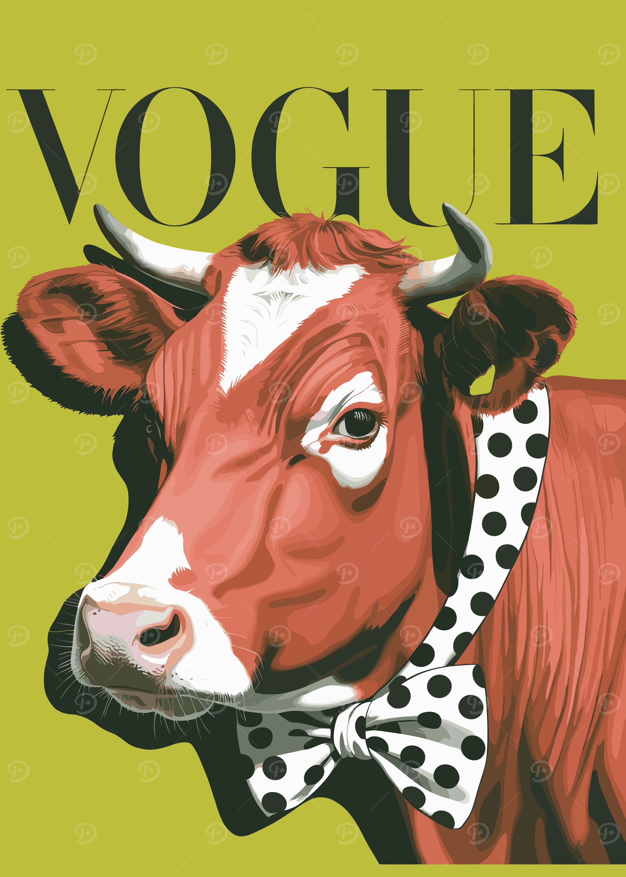 Vogue Cow with Bow Tie Illustration