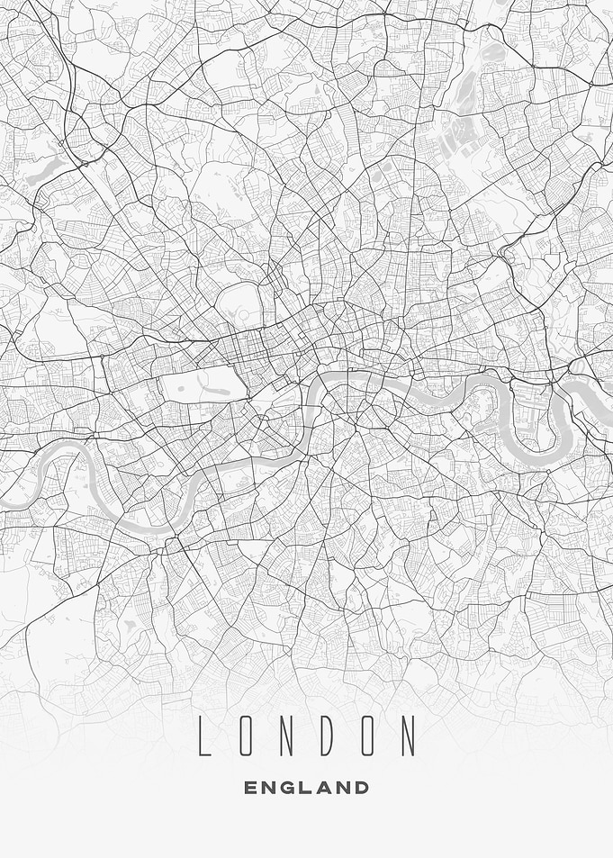Minimalist Map of London - Modern UK City Wall Art