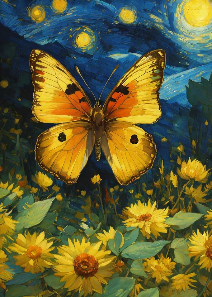 Butterfly in a Starry Night Field