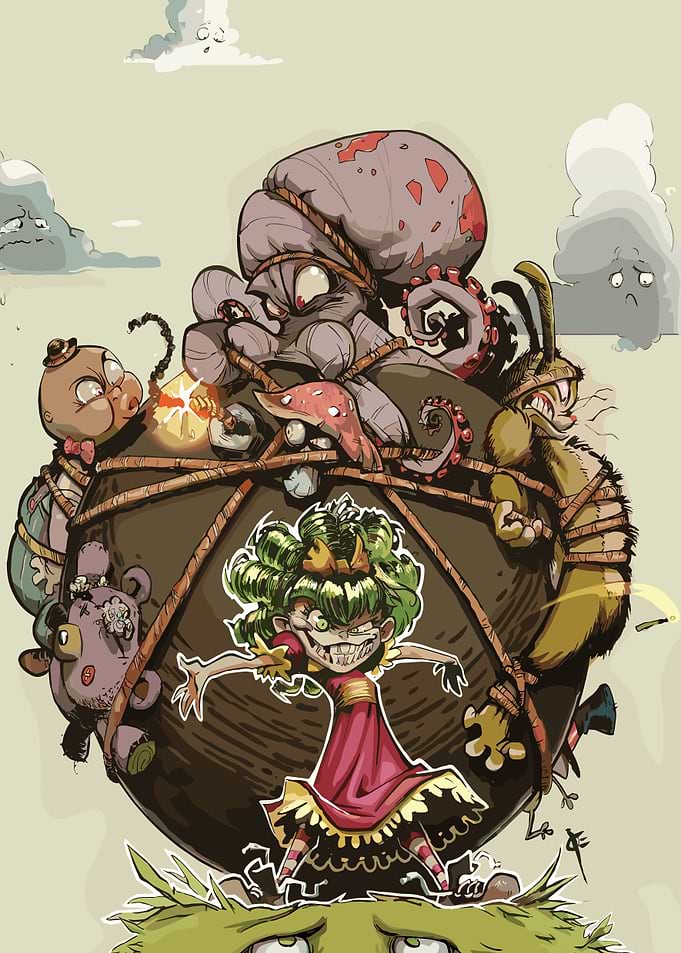 Cartoon Princess with Bound Creatures