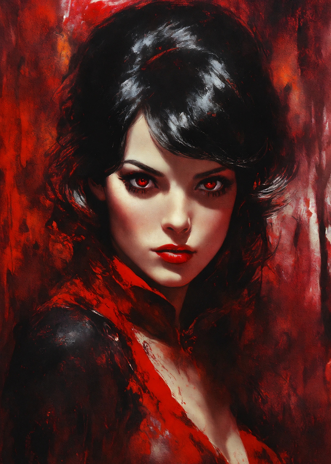 Portrait of a woman with red eyes