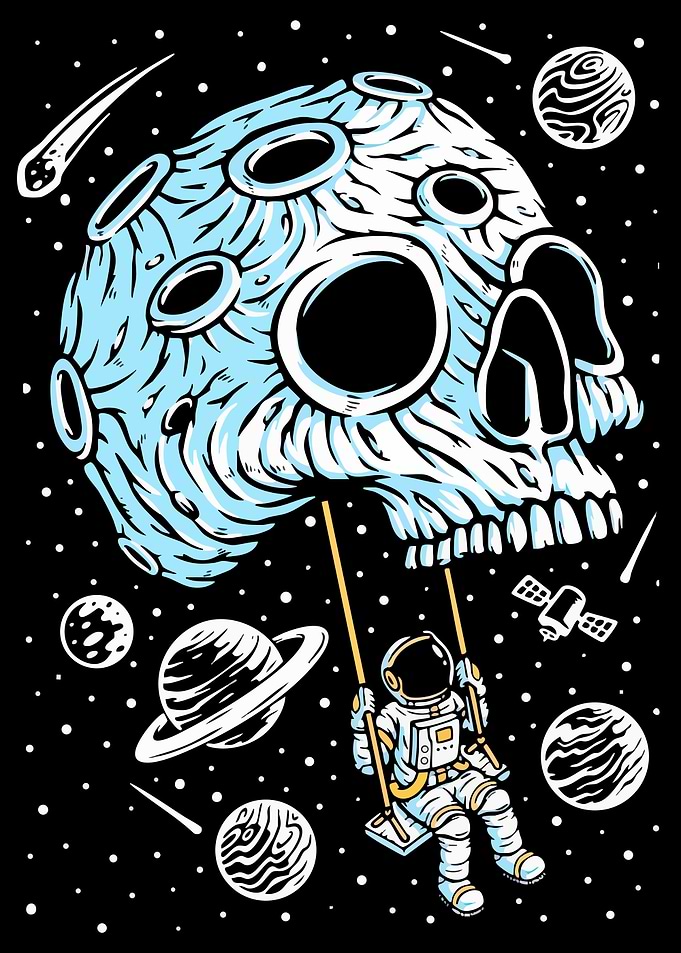 Astronaut on Swing with Skull Moon