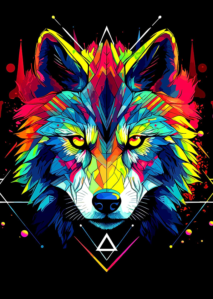 Colorful Geometric Wolf Head Illustration