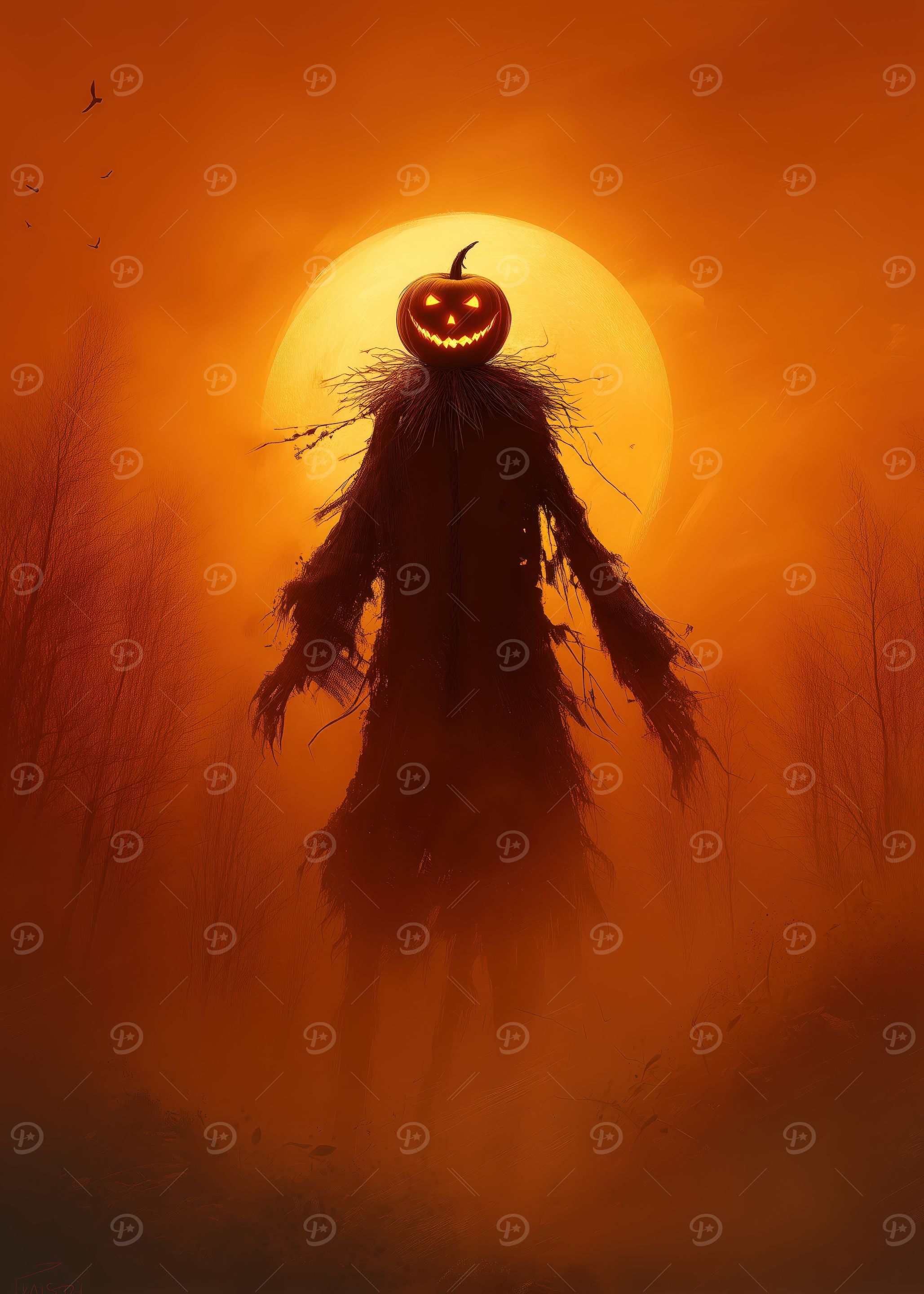Halloween Scarecrow with Pumpkin Head