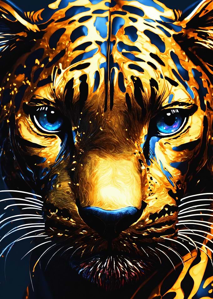 Abstract Leopard Portrait with Blue Eyes