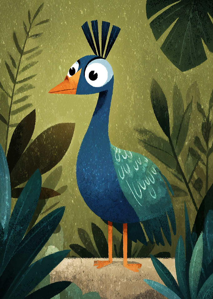 Cartoon Peacock in Jungle