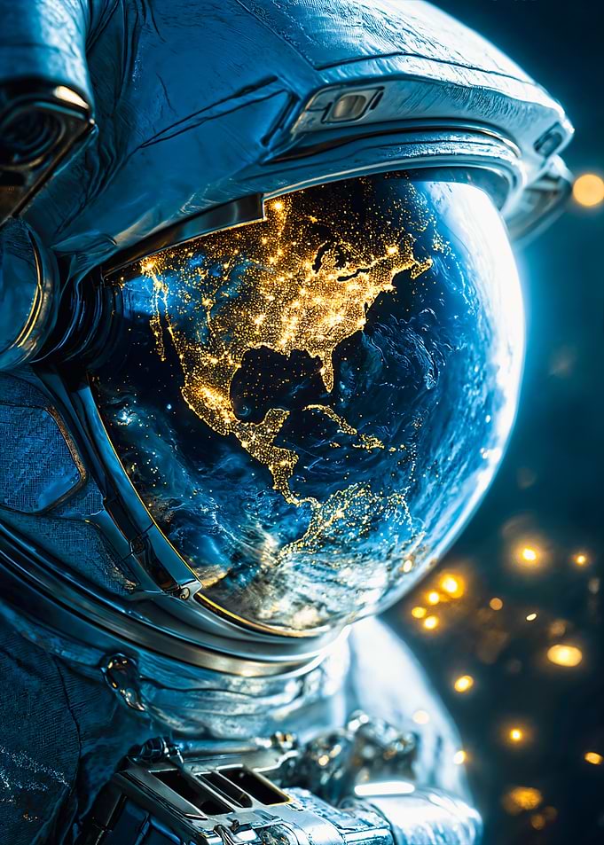 Astronaut Helmet Reflecting Earth