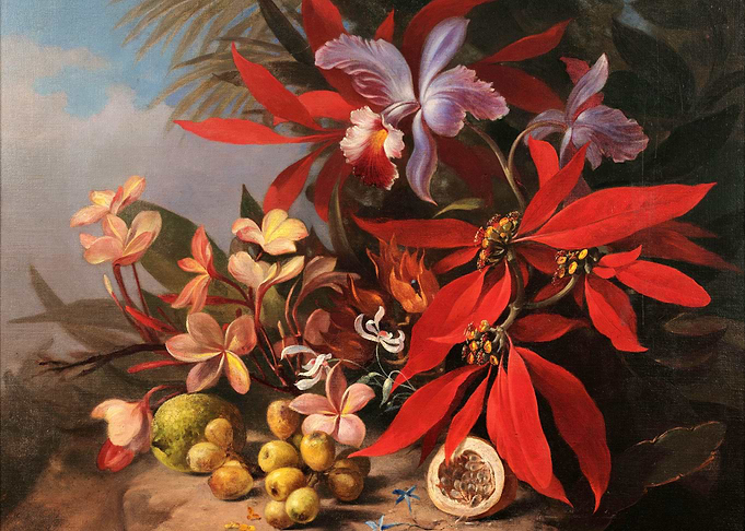 Floral Still Life Painting with Fruit