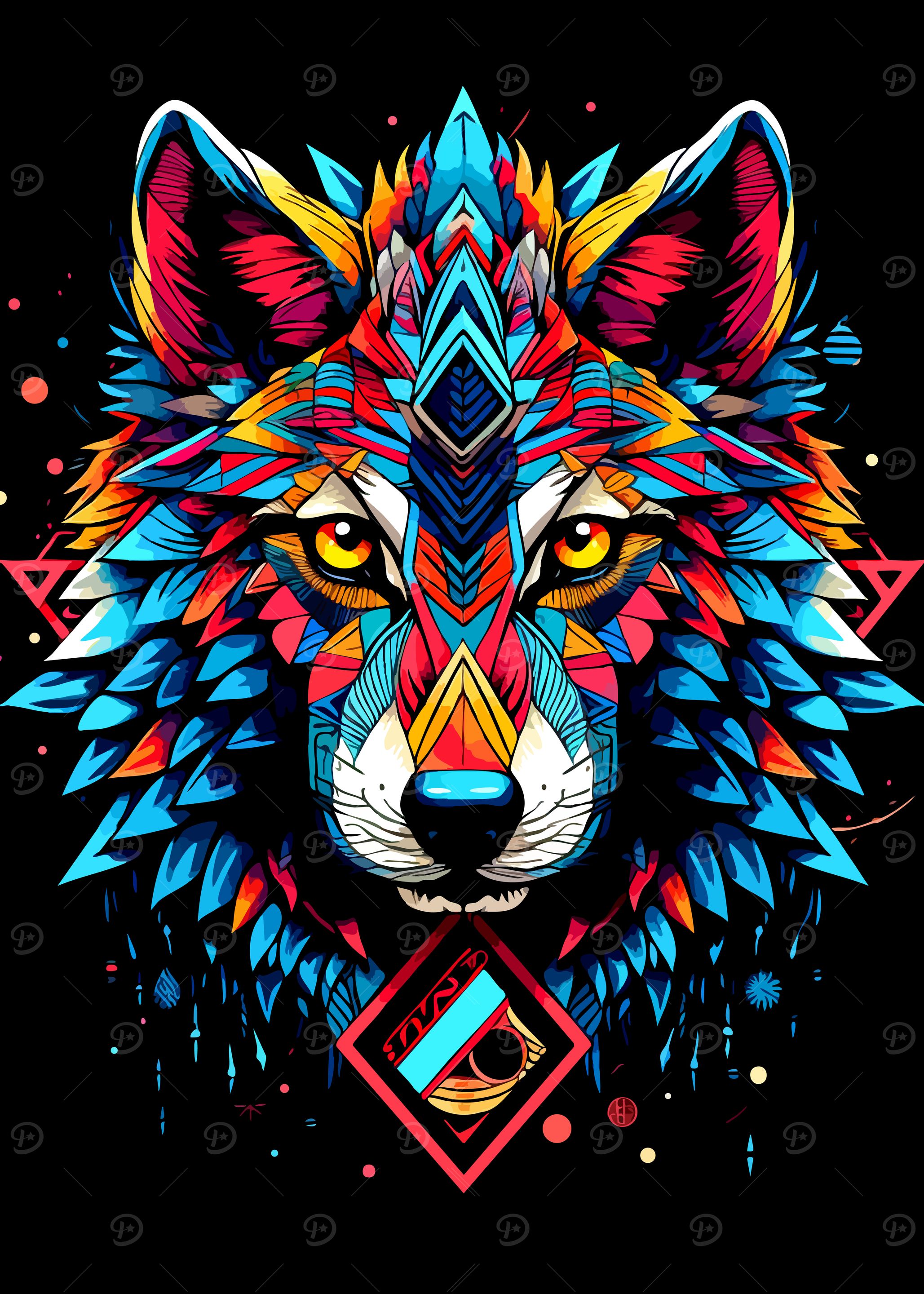 Colorful Geometric Wolf Head Illustration