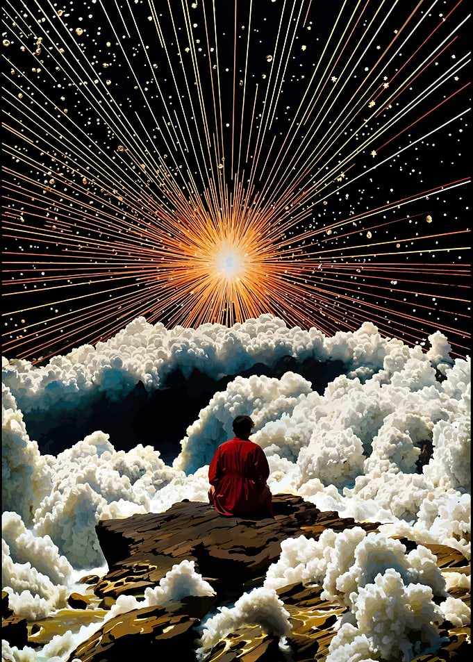 Contemplation Amidst Clouds and Cosmic Radiance