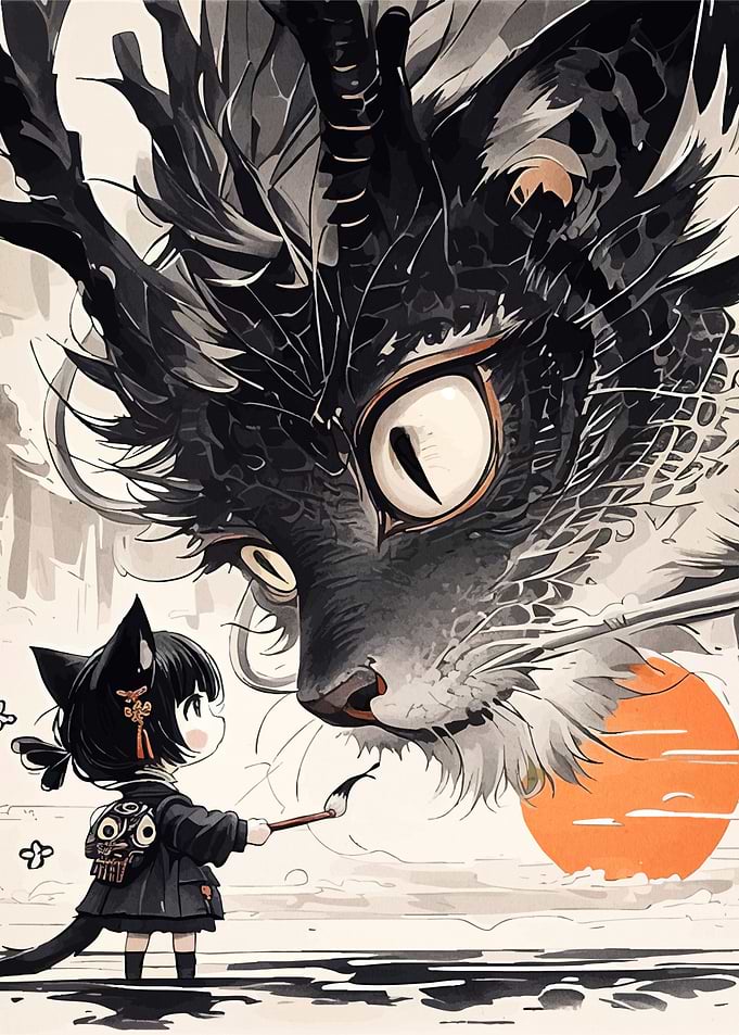 Cat Girl and Giant Cat