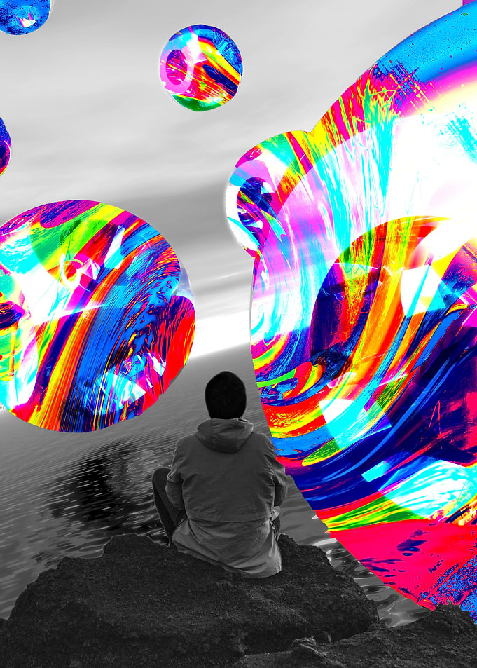 Contemplation with Colorful Abstract Orbs