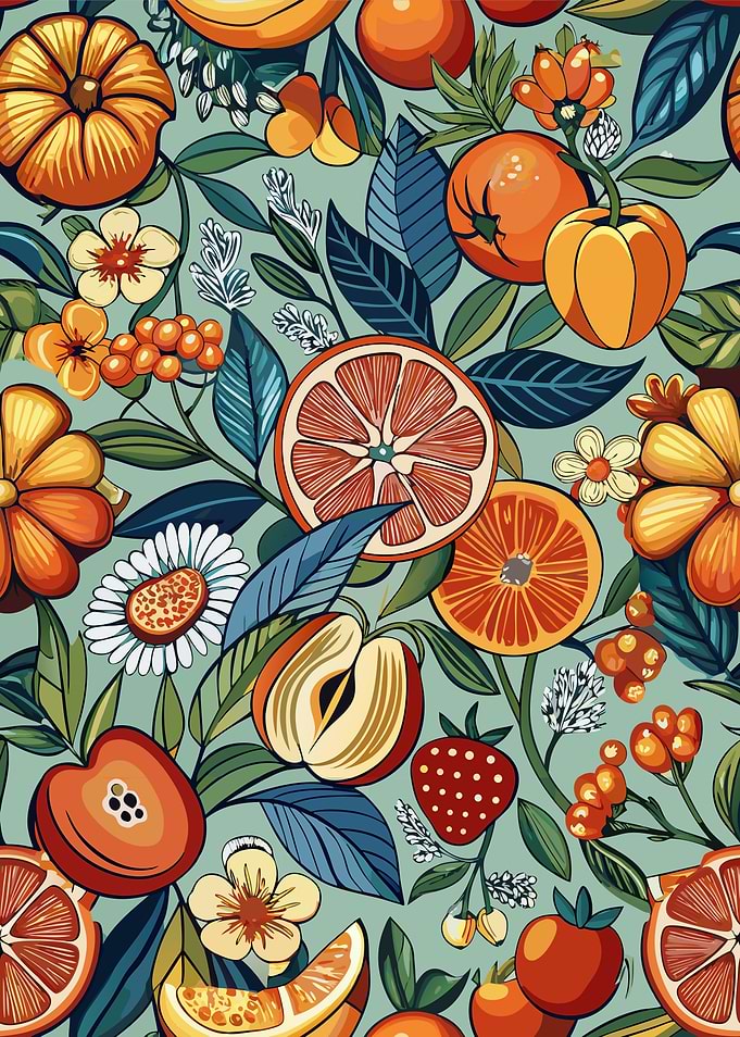 Vibrant Fruit and Floral Pattern