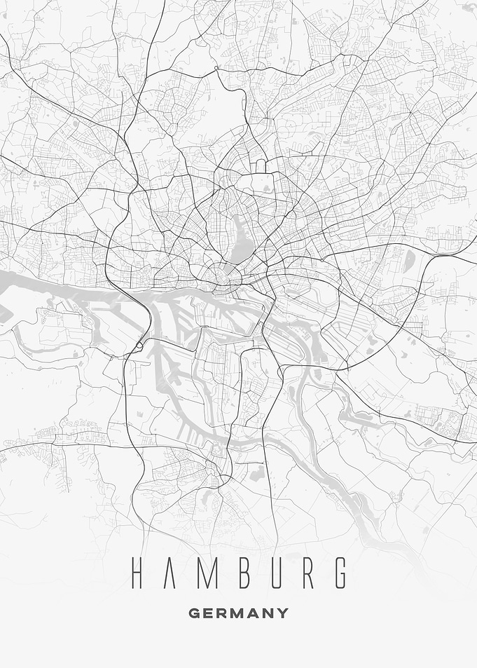 Minimalist Map of Hamburg - Modern Germany City Wall Art