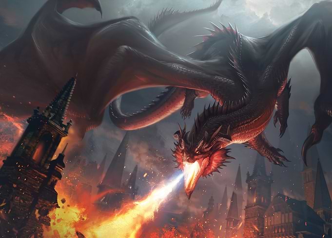 Ancient Red Dragon's Fiery Descent