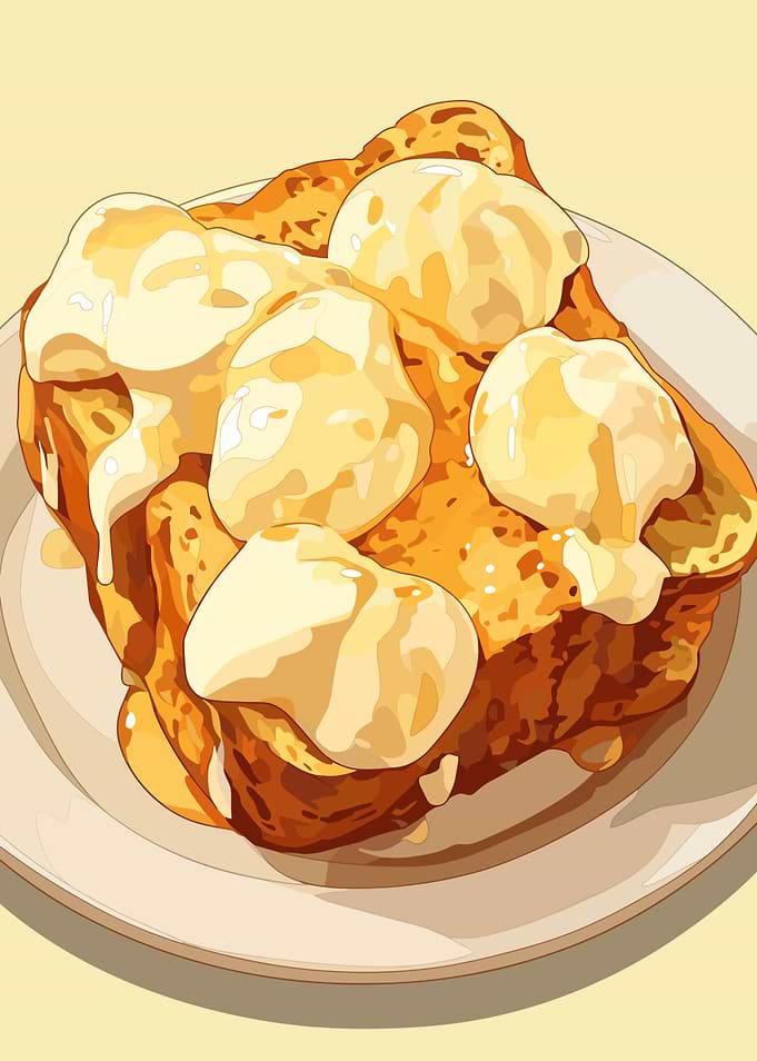 French Toast with Cream and Syrup