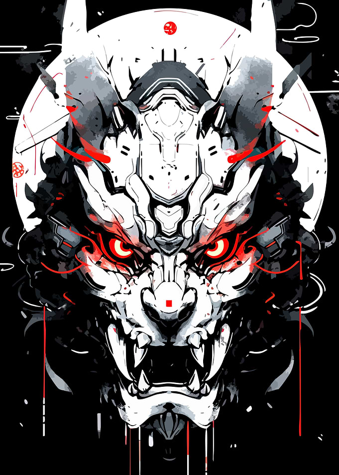 Cyberpunk Oni Mask Illustration